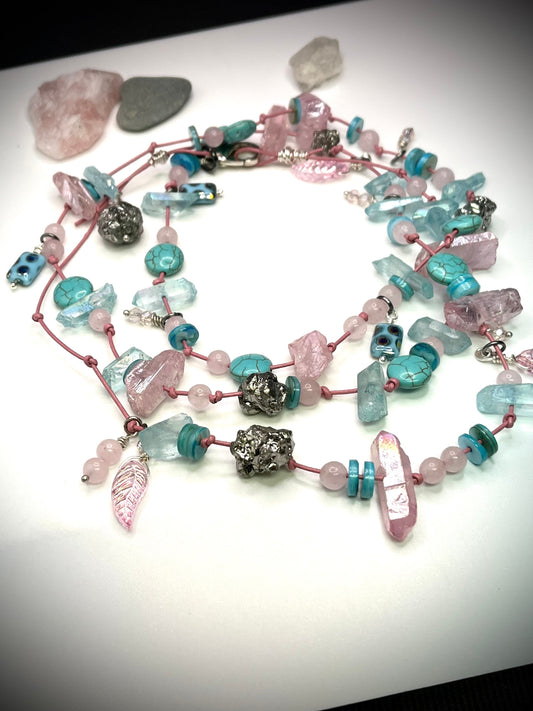 Fun and funky pink and turquoise quartz necklace